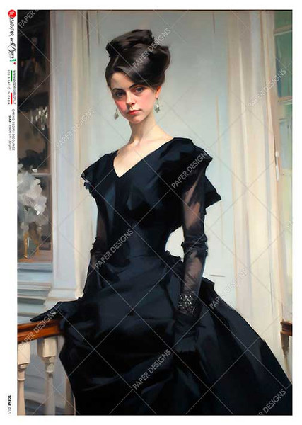 Paper Designs Dramatic Woman in Black Dress A3 Rice Paper