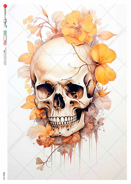 Paper Designs Skull with Autumn Florals A3 Rice Paper