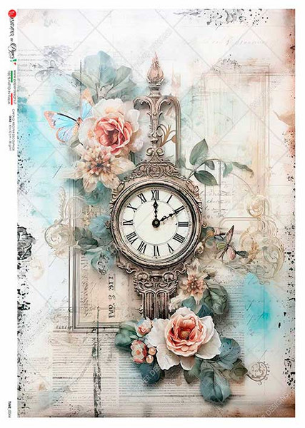 Paper Designs Baroque Clock Collage A3 Rice Paper