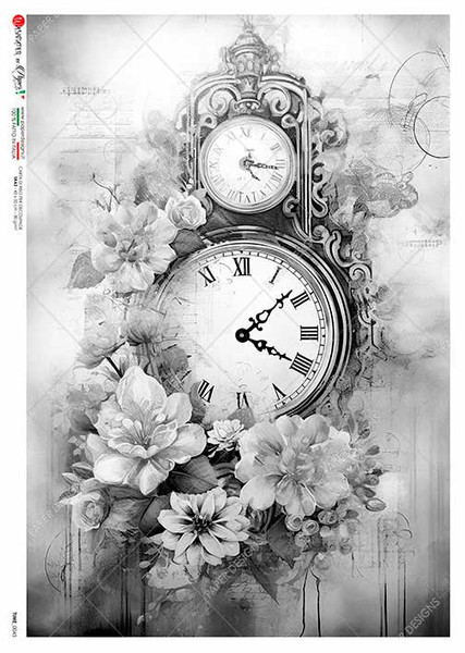Paper Designs Black and White Clock A4 Rice Paper