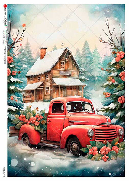 Paper Designs Red Christmas Truck A4 Rice Paper