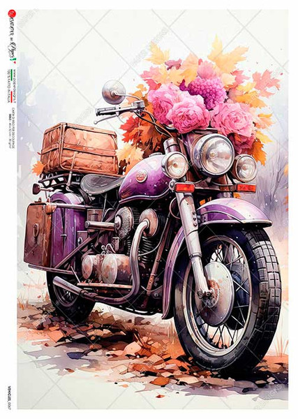 Paper Designs Purple Floral Motorcycle A1 Rice Paper