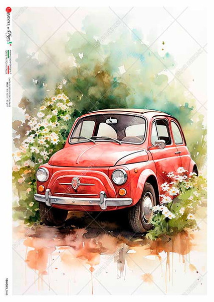 Paper Designs Red Fiat Vintage Car A4 Rice Paper