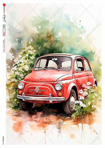 Paper Designs Red Fiat Vintage Car A3 Rice Paper