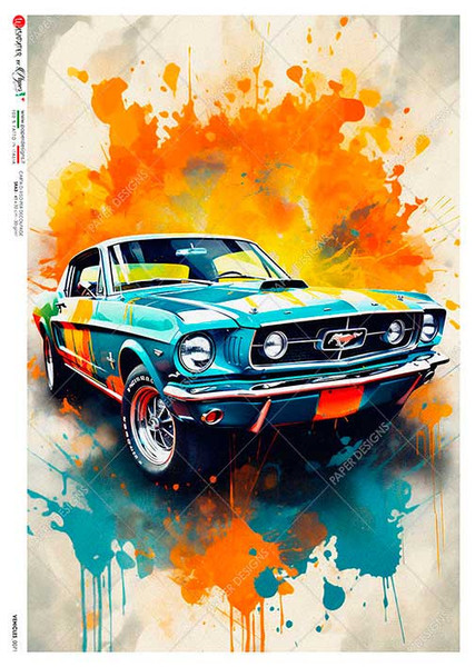 Paper Designs Vintage Blue Mustang A2 Rice Paper