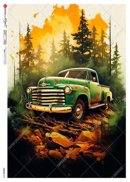 Paper Designs Classic Green Chevy Truck A4 Rice Paper