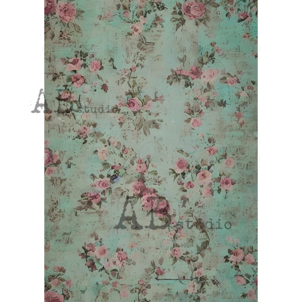 AB Studios Pink and Green Shabby Chic Rose Wallpaper