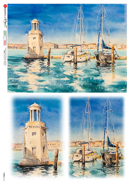 Paper Designs Three Lighthouse and Sailboat Scenes Nautical Coastal Rice Paper