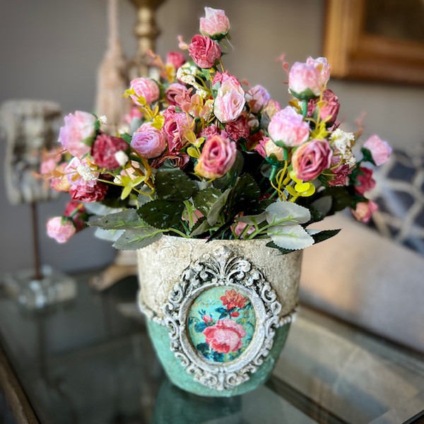 Shabby Chic Style Flower Pot with Roses