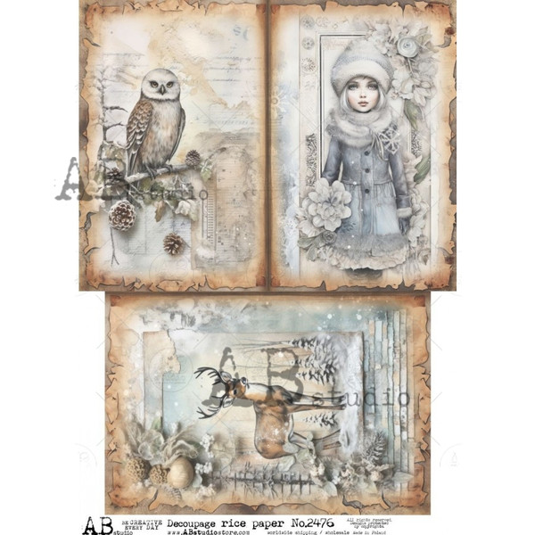 AB Studios Three Pack Winter Girl Scenes A4 Rice Paper