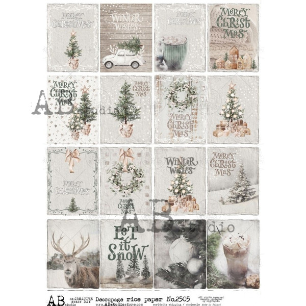 AB Studios Farmhouse Christmas Sixteen Minis A4 Rice Paper
