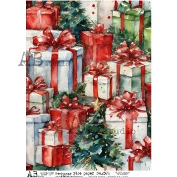 AB Studios Red and Green Gift Boxes A4 Rice paper