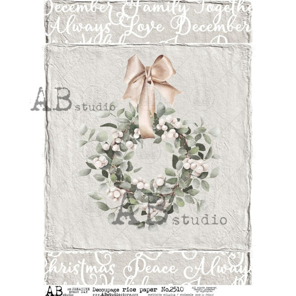 AB Studios Farmhouse Christmas Wreath A4 Rice Paper