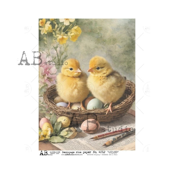 AB Studios Two Cute Chicks with Eggs A4 Rice Paper
