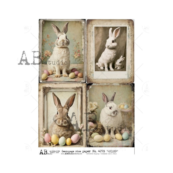 AB Studios Framed Bunnies with Eggs Four Pack A4 Rice Paper