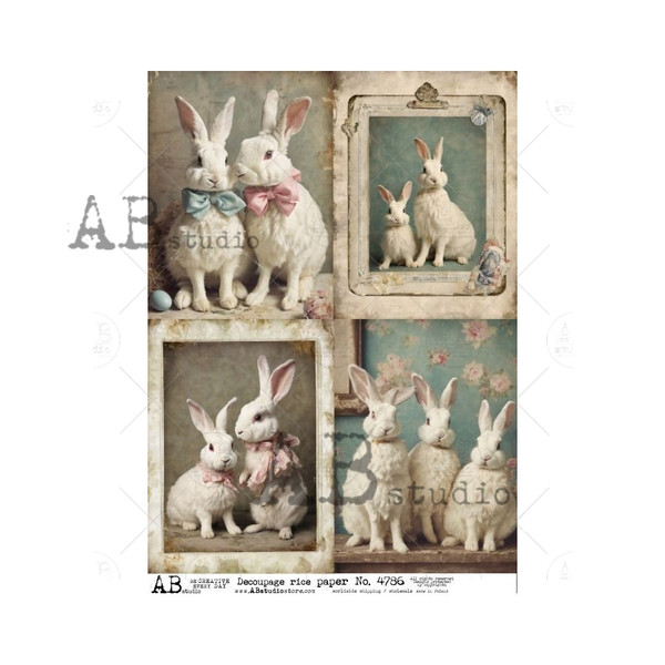 AB Studio Framed Bunny Familes Shabby Chic Style A4 Rice Paper