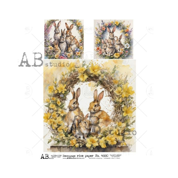 AB Studios Wreath Framed Easter Bunnies A4 Rice Paper