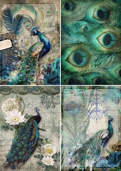 Decoupage Queen Peacock Four Pack A4 Rice Paper
