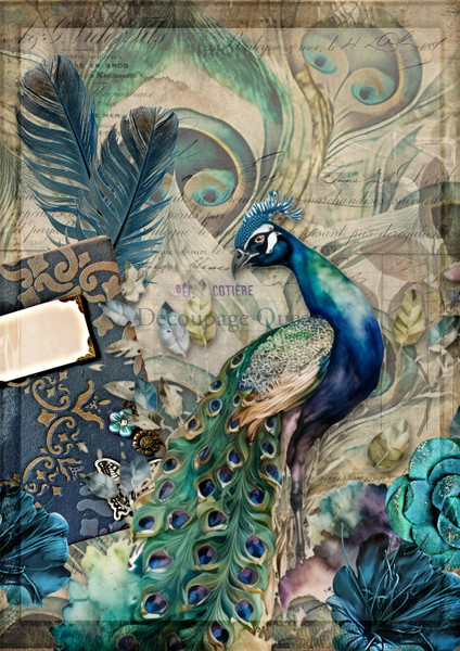 Decoupage Queen Jeweled Peacock A3 Rice Paper