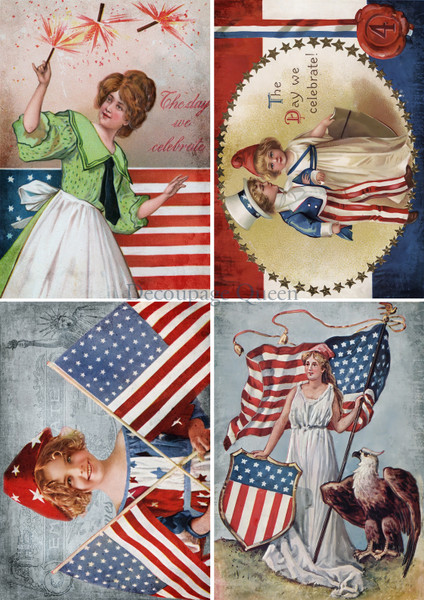 Decoupage Queen Fourth of July Four Pack A3 Rice Paper