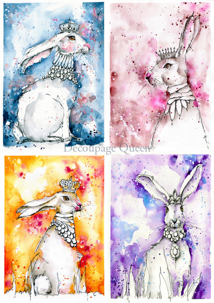 Decoupage Queen Toni Burt Hares Four Pack Vellum Paper