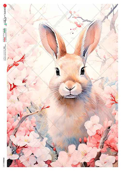 Paper Designs Pink Floral Bunny Rabbit A3 Rice Paper