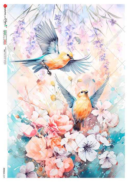 Paper Designs Floral Flying Birds A3Rice Paper