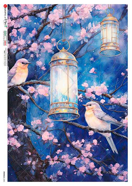Paper Designs Birds with Lanterns A3 Rice Paper