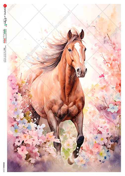 Paper Designs Tan Horse and Bouquet A4 Rice Paper