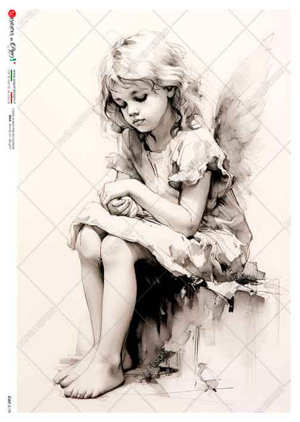 Paper Designs Girl Angel Graphite A4 Rice Paper
