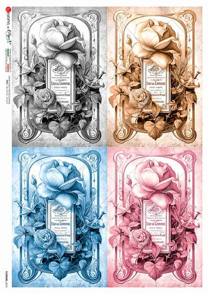Paper Designs Rose with Nouveau Label Four Pack A3 Rice Paper