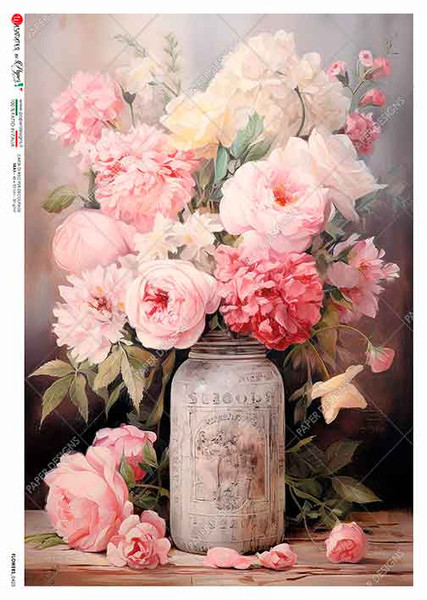 Paper Designs Pink Flowers in a Mason Jar A4 Rice Paper