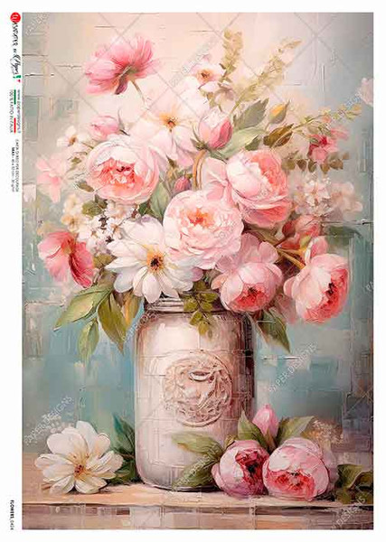 Paper Designs Pink Bouquet Mason Jar A2 Rice Paper