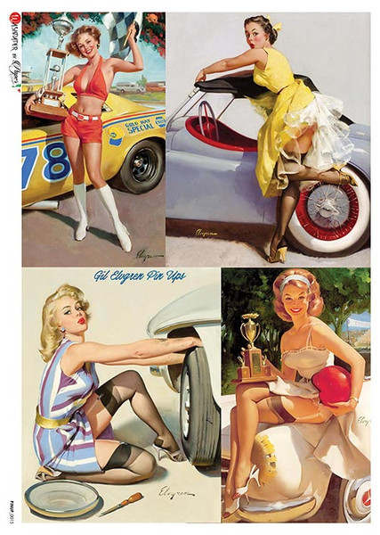 Paper Designs Vintage Vehicle Pinups Four Pack A4 Rice Paper