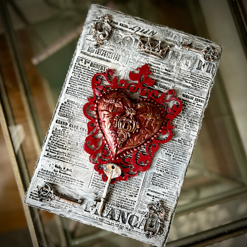 Valentines Key to My Heart Panel - Teresa Rene Art Crafty Mixed Media