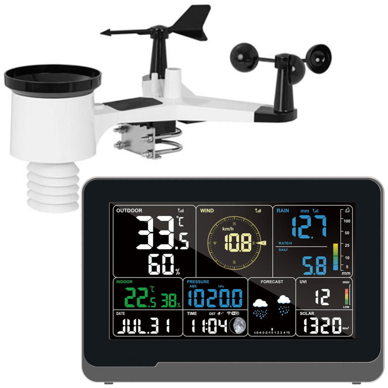 WS3980C-PROv2 TESA Prof 7.5 Inch Colour WIFI Weather Station with IOT Intelligent Linkage Control