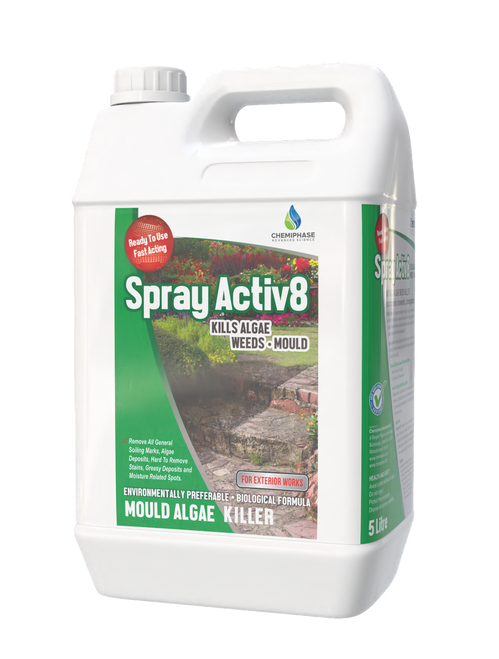 Spray activ8 - Patio Decking Fencing Mould Algae Moss Killer Drive Cleaner 5 Litres