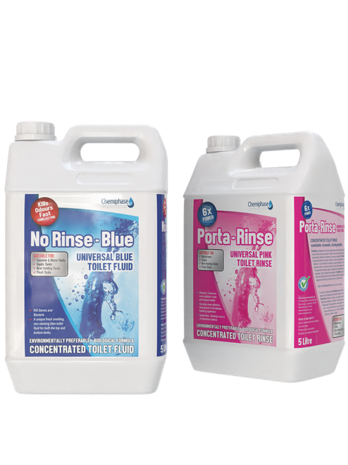 Twin Pack - No-Rinse Blue Chemical Fluid & Pink Toilet Rinse 10L