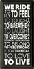 We Ride - To Fly, To Feel, To Touch, To Breathe, To Laugh, To Overcome, To Relax, To Prove Them Wrong, To Belong, To Feel Strong, To Soar, To Heal, To Love, To Live.