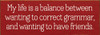 My life is a balance between wanting to correct grammar, and wanting to have friends.