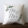 Mr & Mrs with Established Year and Greenery - Personalized Square Pillow 16 x 16