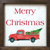 Merry Christmas With Red Farm Truck - Wood Framed Sign