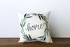 Home with Green Wreath Square Pillow