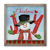 Christmas Joy with Cute Snowman - Framed Wooden Sign 13x13