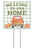 Welcome To Our Home With Autumn Pumpkin Truck - Square Outdoor Standing Lawn Sign 8x8