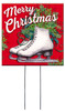 Merry Christmas With Ice Skates - Square Outdoor Standing Lawn Sign 8x8