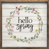 Hello Spring with Flower Wreath - Wood Framed Sign