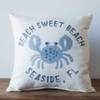 Beach Sweet Beach with Blue Crab and Custom Location Square Pillow