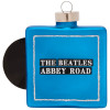 Back of ornament with The Beatles and Abbey Road printed in white with black background