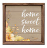 Light Brown Background with Home Sweet Home in white with Pumpkin and Autumn Leaves - Decorative Wood Serving Tray Square 16x16in.